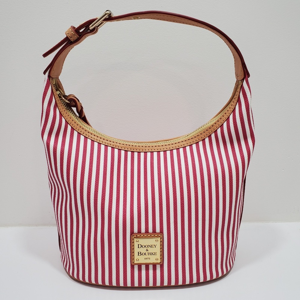 Dooney Bourke Striped Bucket Bag Leather Handbag Pink & White